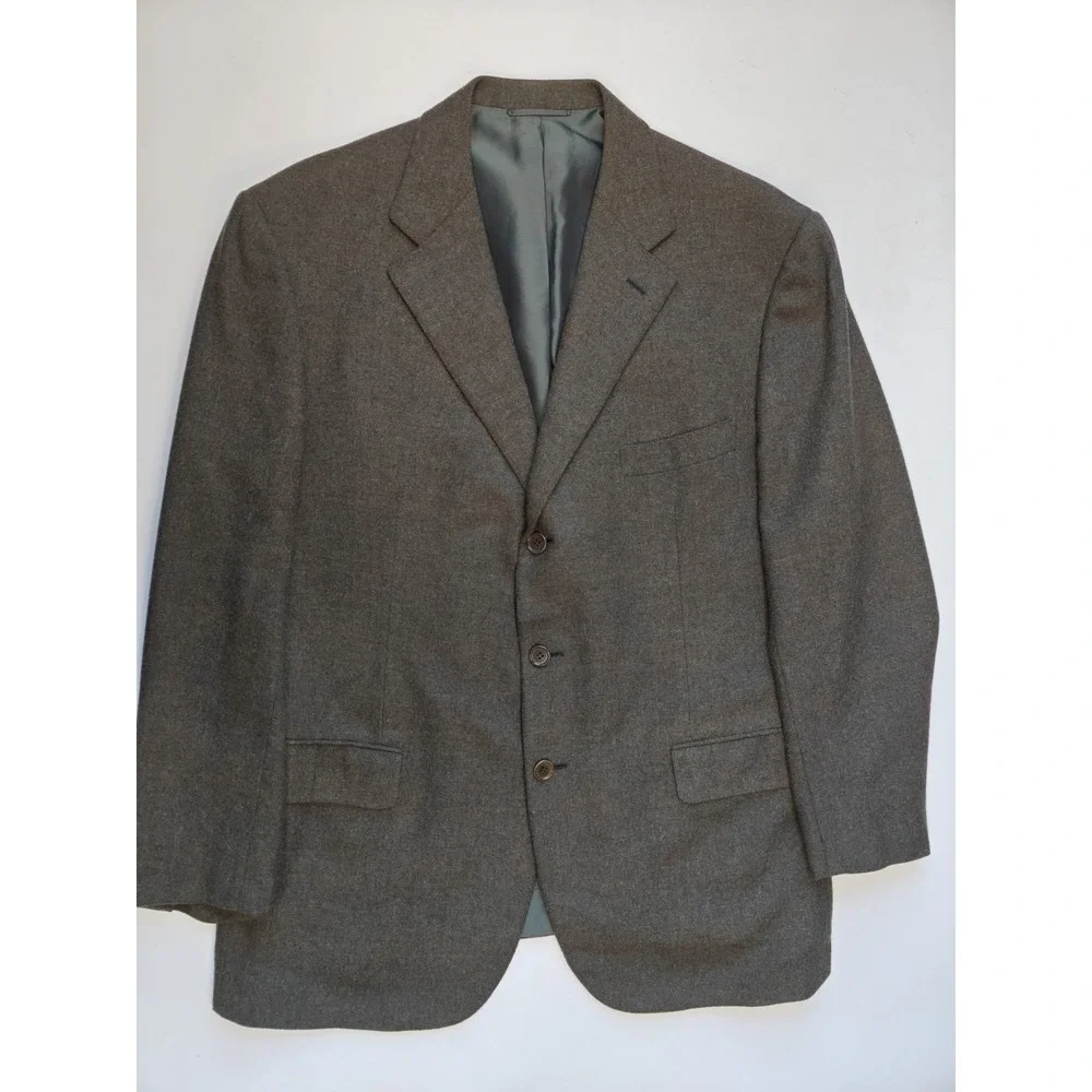 Saint Andrews Mens Wool Cashmere Sports Coat 46R Olive Check Italy 3 Button